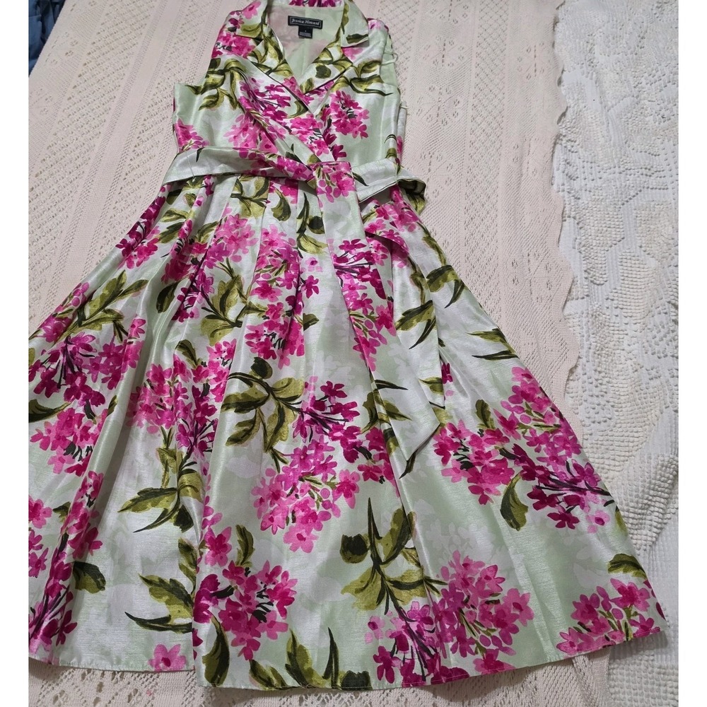 Jessica Howard Fit Flare Dress Full Skirt Green Pink‎ Floral Women's Size 4